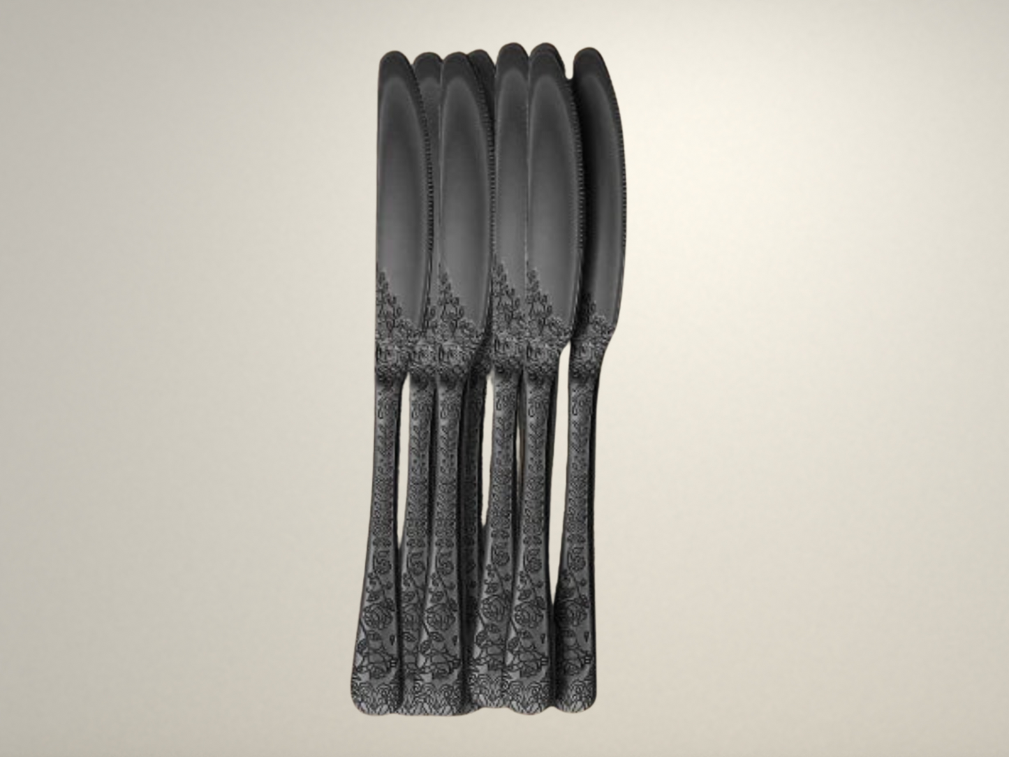 OllaLuxe 20-Piece Floral Engraved Flatware Set - Elegant Silver & Black Tableware Collection