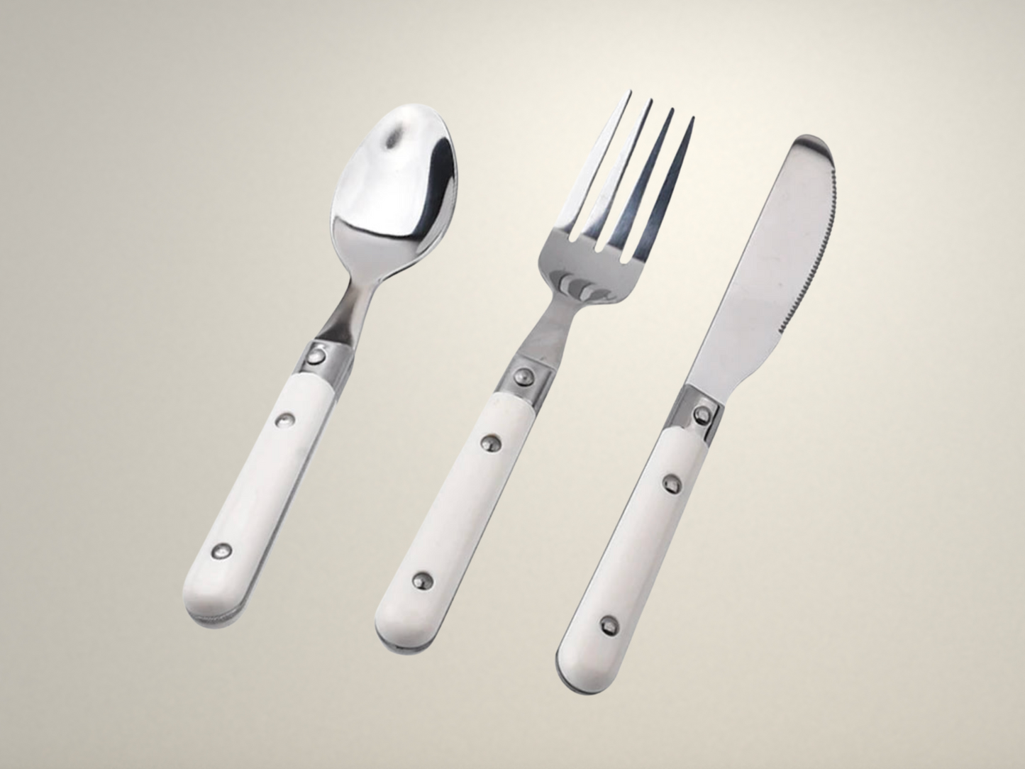 OllaLuxe 3-Piece Cutlery Set - Stainless Steel Knife, Fork & Spoon with Silicone Handles