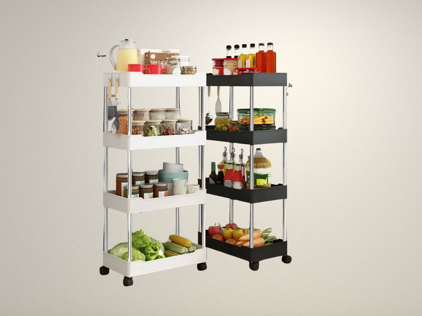 OllaLuxe 3/4-Tier Movable Gap Storage Rack – Slim Rolling Utility Cart for Kitchen, Bathroom & Living Room