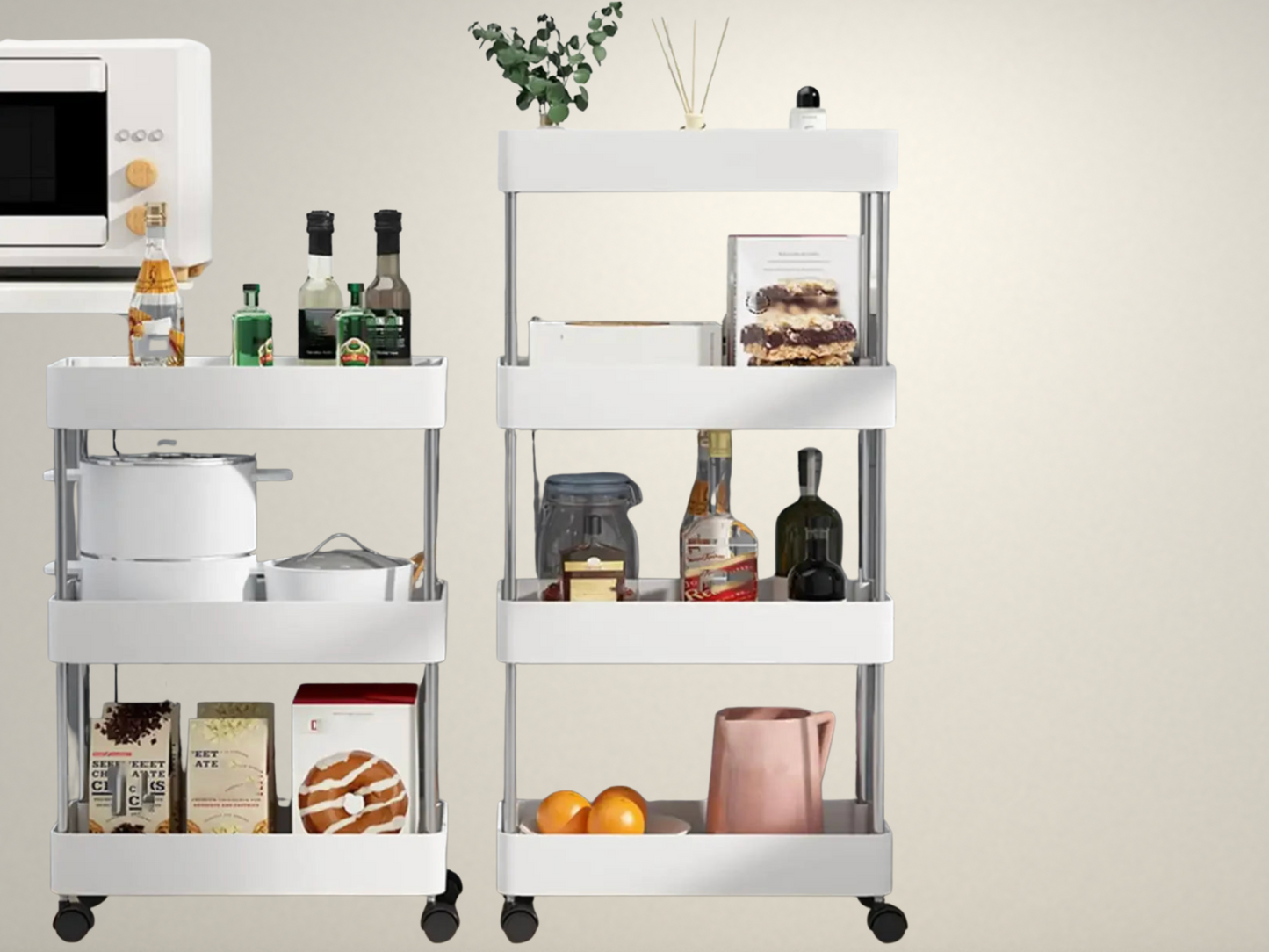 OllaLuxe 3/4-Tier Movable Gap Storage Rack – Slim Rolling Utility Cart for Kitchen, Bathroom & Living Room