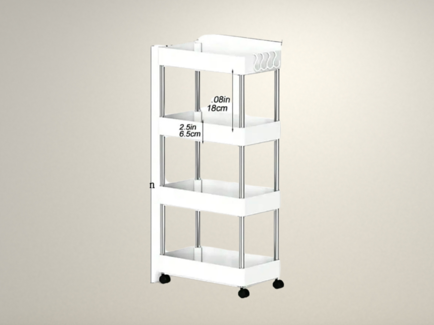OllaLuxe 3/4-Tier Movable Gap Storage Rack – Slim Rolling Utility Cart for Kitchen, Bathroom & Living Room
