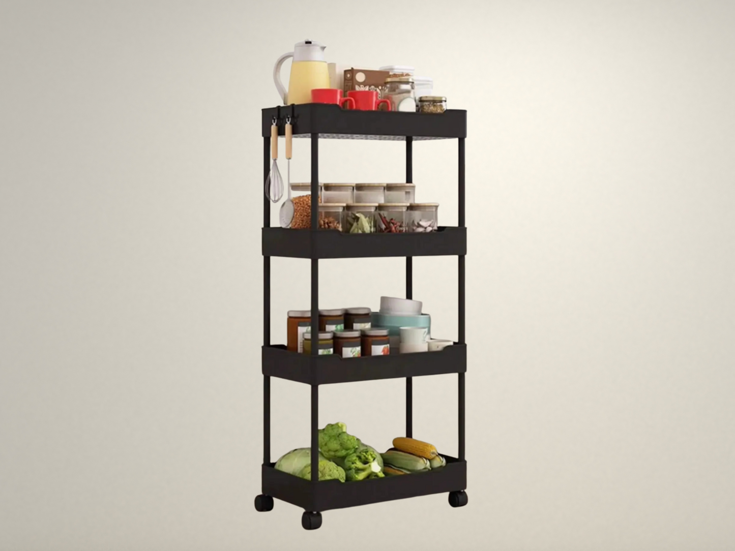 OllaLuxe 3/4-Tier Movable Gap Storage Rack – Slim Rolling Utility Cart for Kitchen, Bathroom & Living Room
