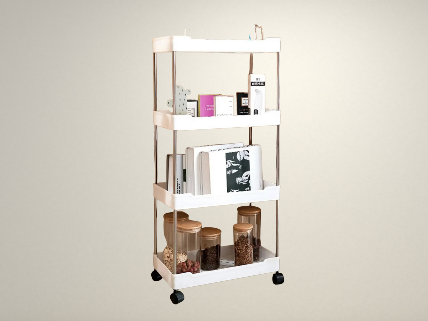 OllaLuxe 3/4-Tier Movable Gap Storage Rack – Slim Rolling Utility Cart for Kitchen, Bathroom & Living Room