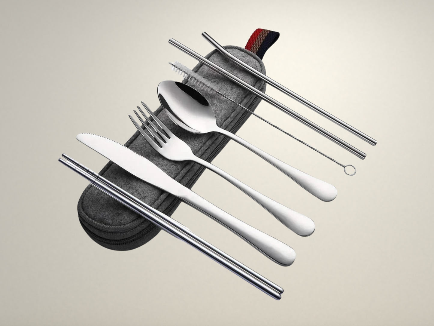 OllaLuxe 8-Piece Eco Travel Cutlery Set – Stainless Steel Utensils with Portable Case