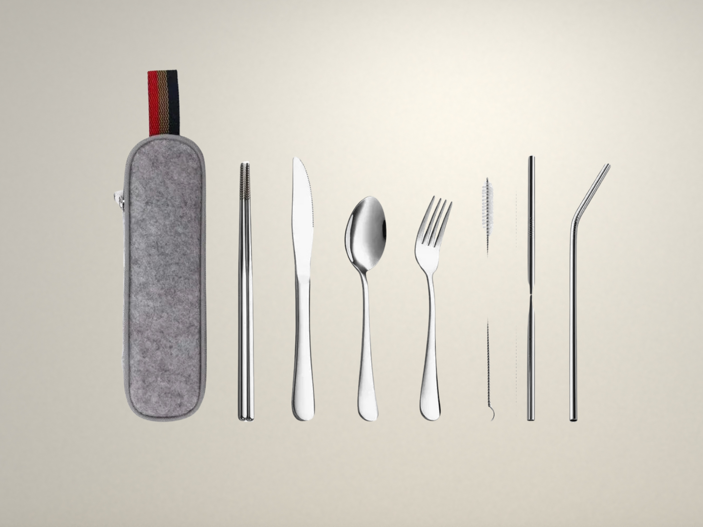 OllaLuxe 8-Piece Eco Travel Cutlery Set – Stainless Steel Utensils with Portable Case