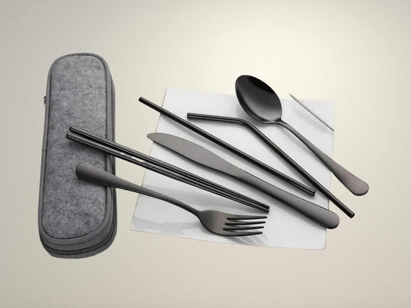 OllaLuxe 8-Piece Eco Travel Cutlery Set – Stainless Steel Utensils with Portable Case