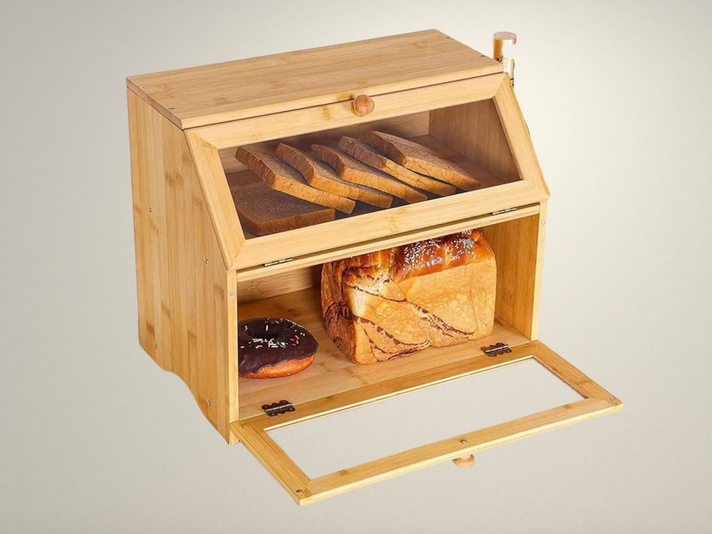 OllaLuxe Bamboo Double-Layer Bread Box – Multi-Purpose Bread & Pastry Storage