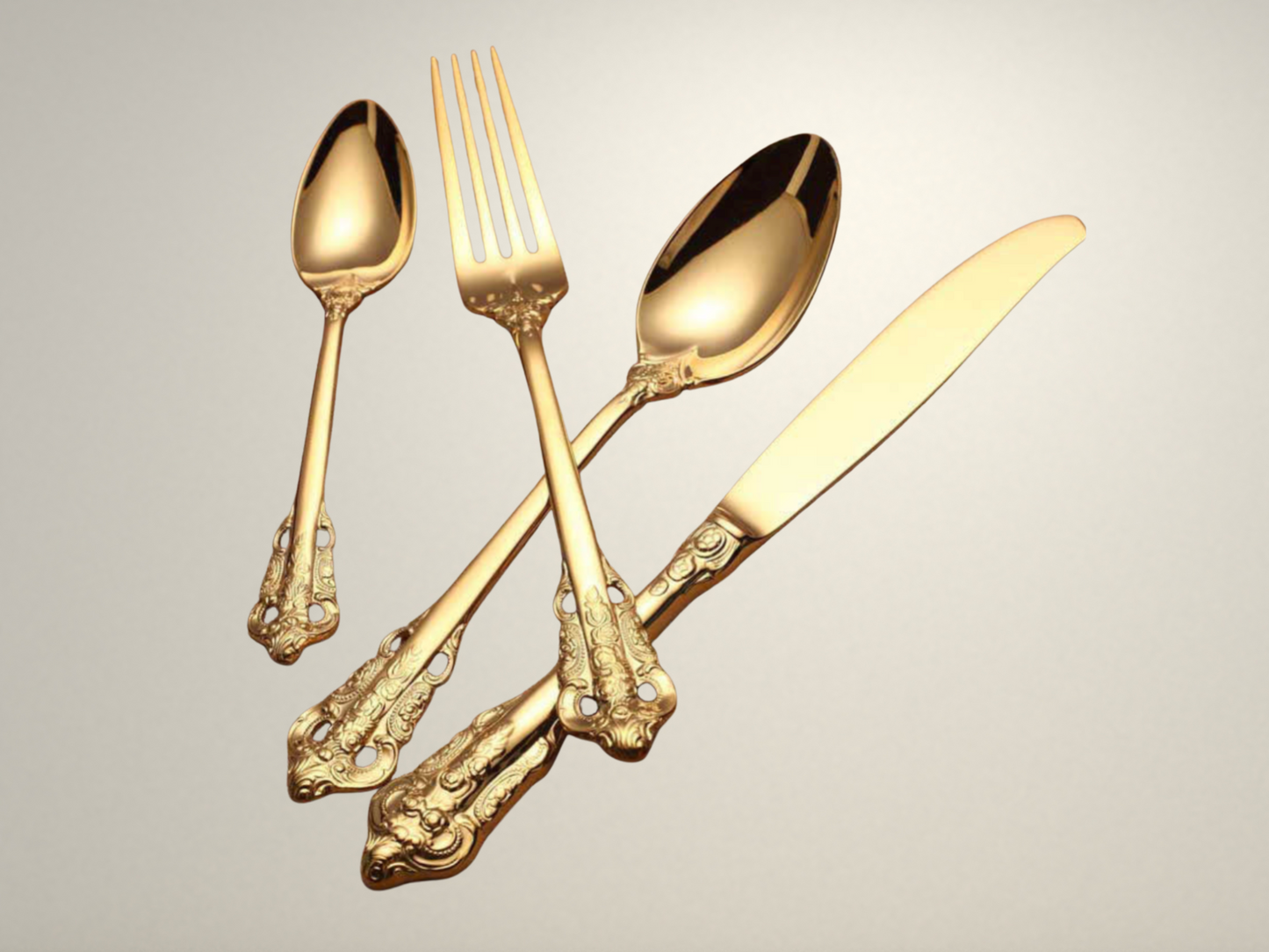 OllaLuxe Luxury Carving Gold Cutlery Set