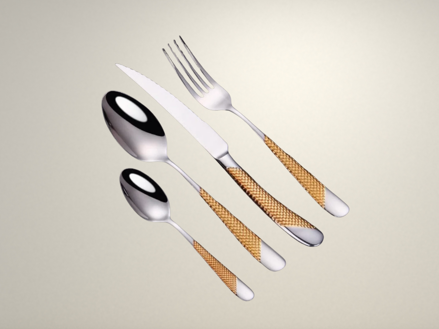 OllaLuxe Silver Gold Dotted Cutlery Set – Modern Luxury Dining Essentials