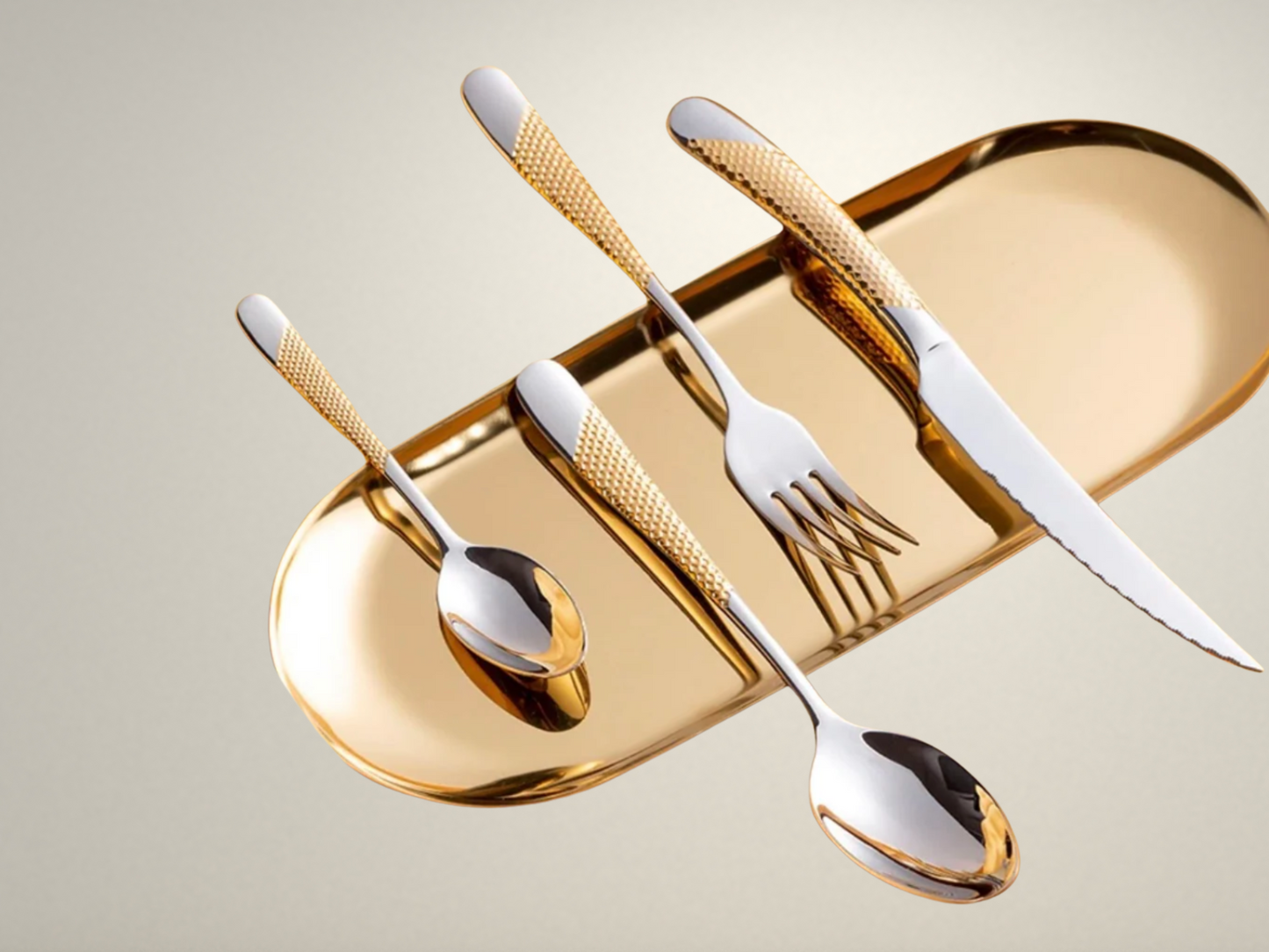 OllaLuxe Silver Gold Dotted Cutlery Set – Modern Luxury Dining Essentials