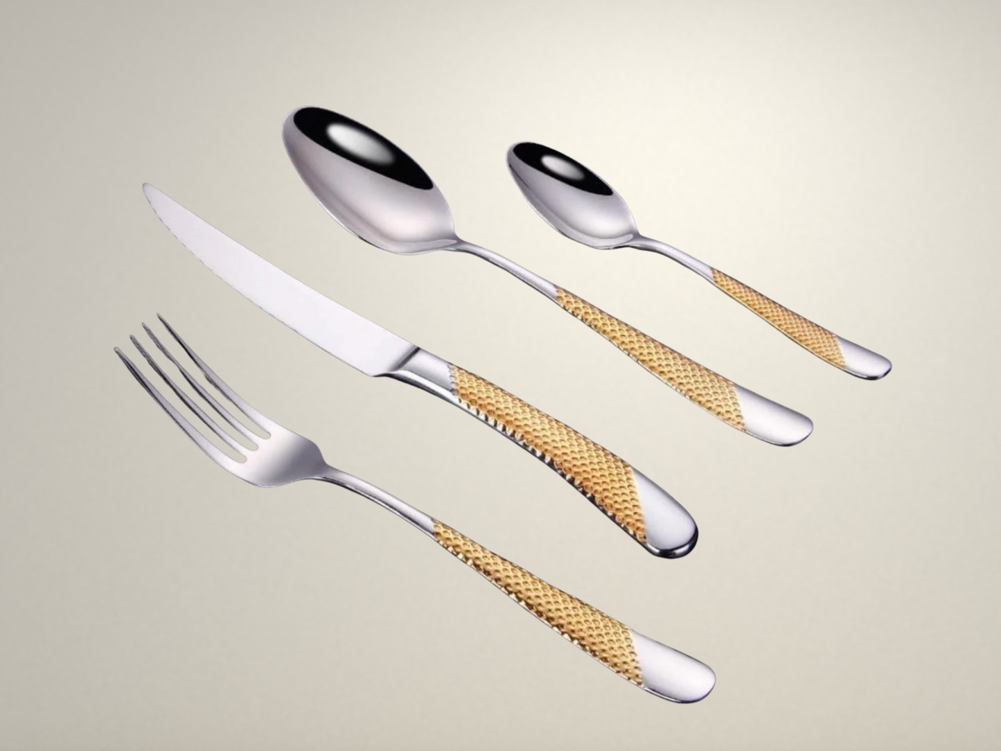 OllaLuxe Silver Gold Dotted Cutlery Set – Modern Luxury Dining Essentials