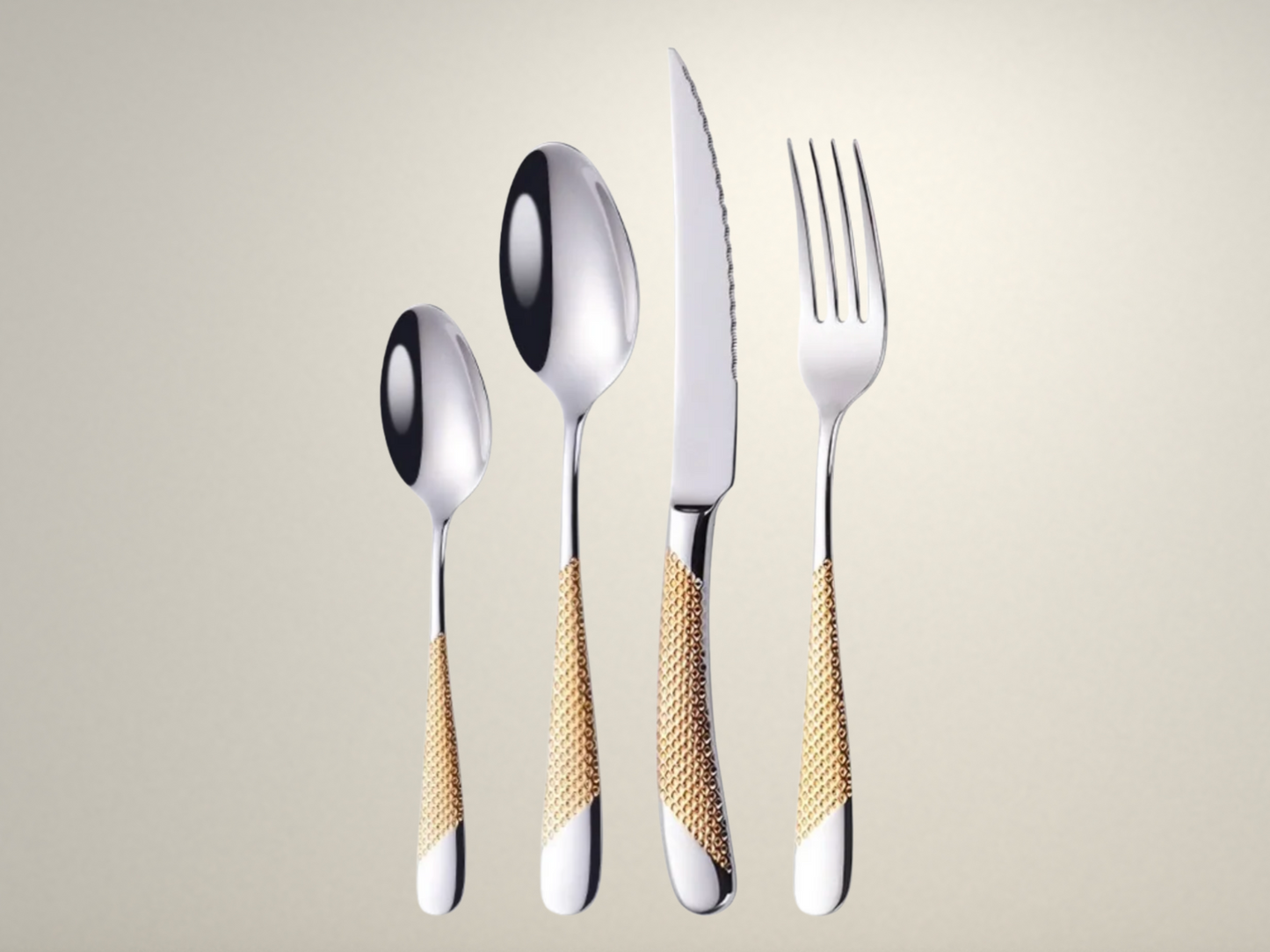 OllaLuxe Silver Gold Dotted Cutlery Set – Modern Luxury Dining Essentials