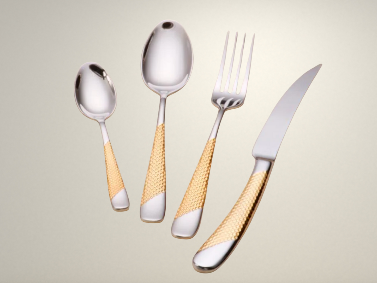 OllaLuxe Silver Gold Dotted Cutlery Set – Modern Luxury Dining Essentials