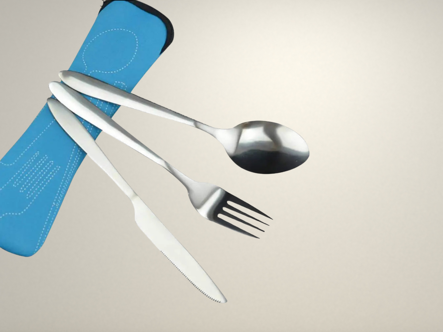 OllaLuxe 3-Piece Portable Stainless Steel Cutlery Set with Case – Knife, Fork & Spoon