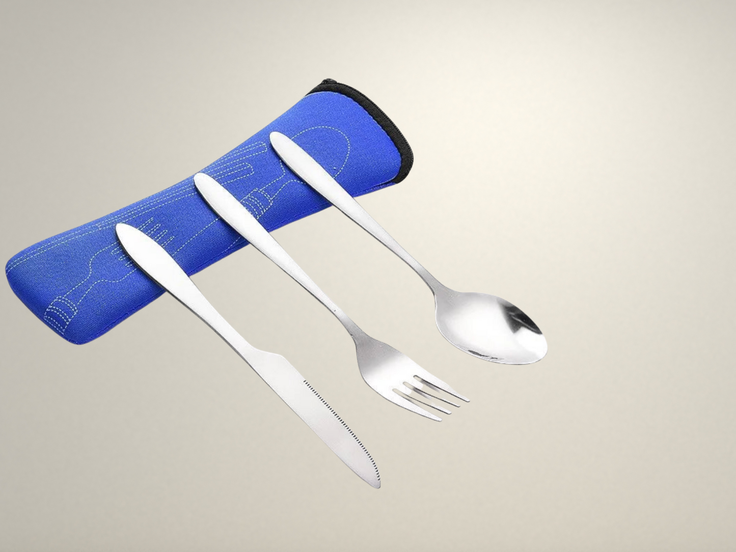 OllaLuxe 3-Piece Portable Stainless Steel Cutlery Set with Case – Knife, Fork & Spoon