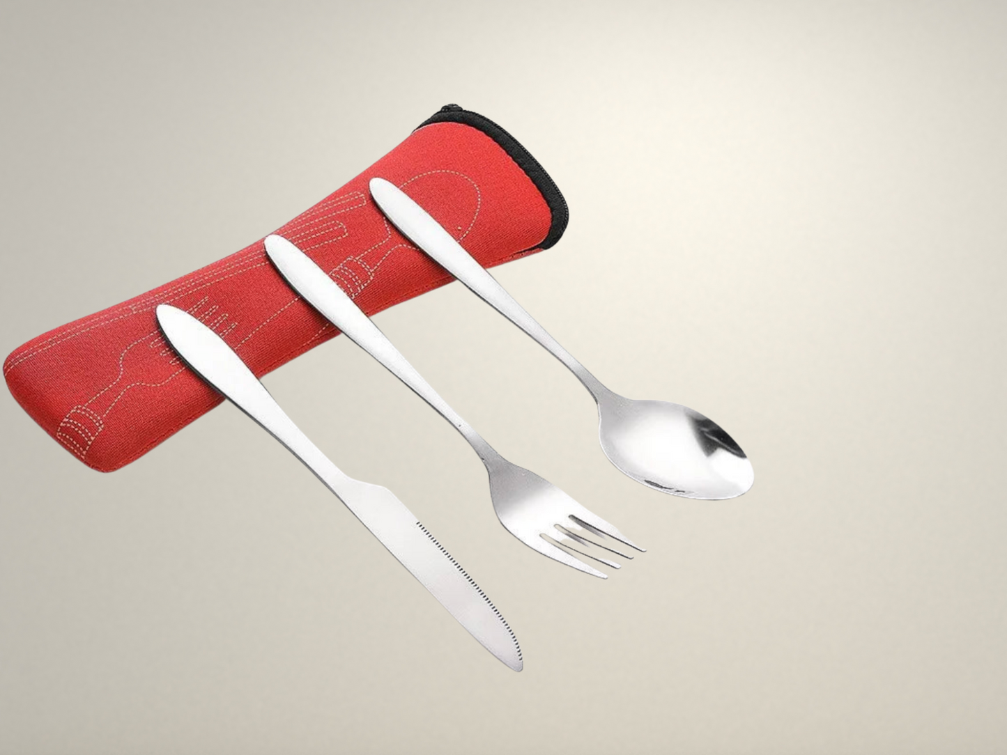 OllaLuxe 3-Piece Portable Stainless Steel Cutlery Set with Case – Knife, Fork & Spoon