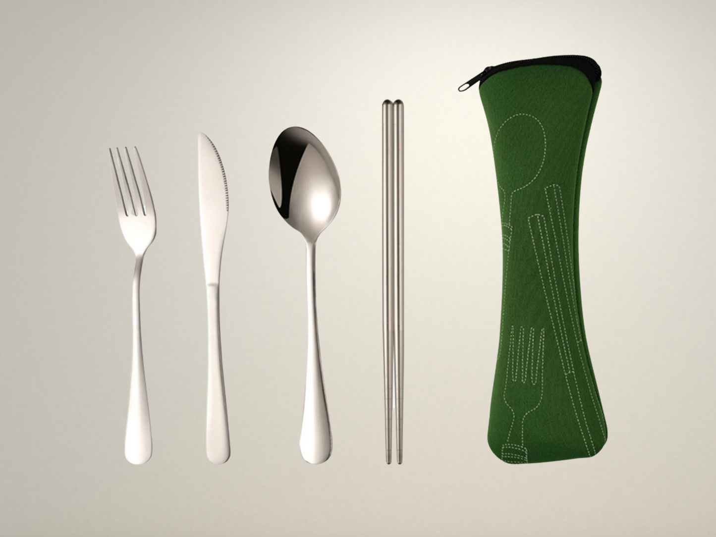 OllaLuxe 3-Piece Portable Stainless Steel Cutlery Set with Case – Knife, Fork & Spoon