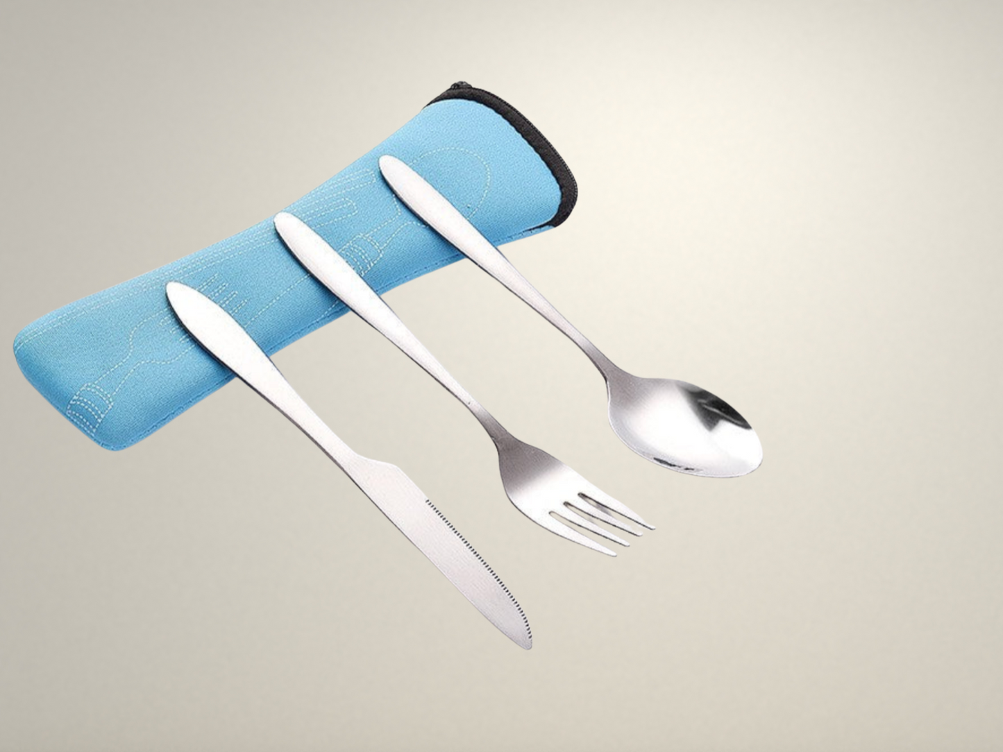 OllaLuxe 3-Piece Portable Stainless Steel Cutlery Set with Case – Knife, Fork & Spoon
