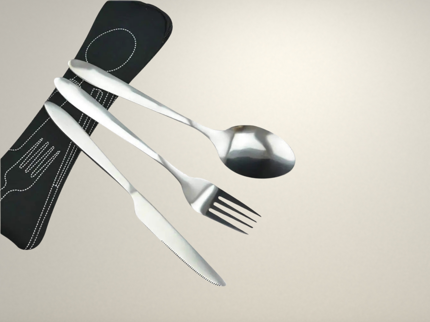 OllaLuxe 3-Piece Portable Stainless Steel Cutlery Set with Case – Knife, Fork & Spoon