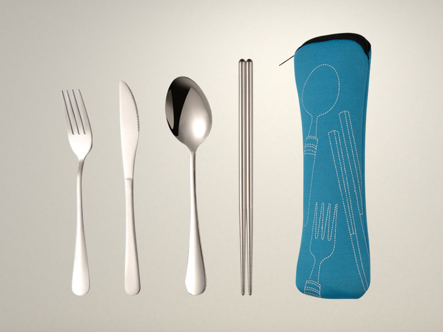 OllaLuxe 3-Piece Portable Stainless Steel Cutlery Set with Case – Knife, Fork & Spoon