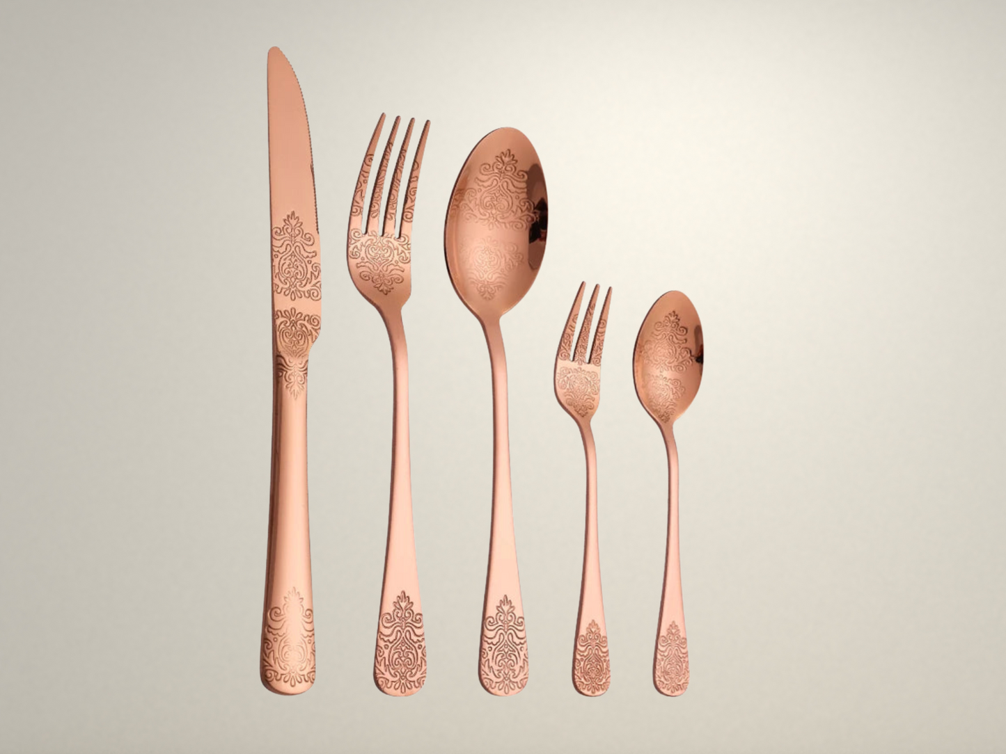 OllaLuxe 5-Piece Stainless Steel Cutlery Set – Golden Carved Tableware