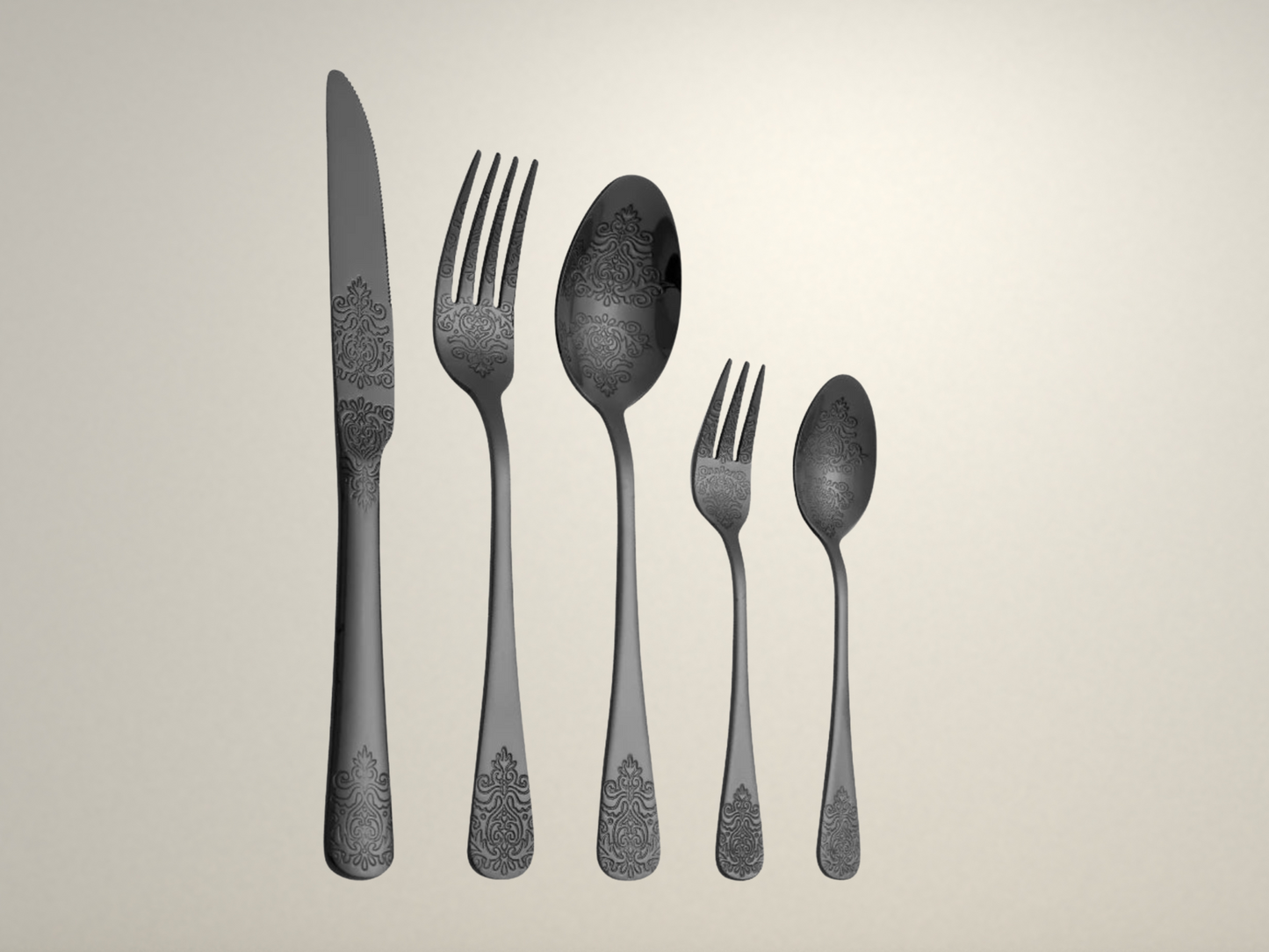 OllaLuxe 5-Piece Stainless Steel Cutlery Set – Golden Carved Tableware
