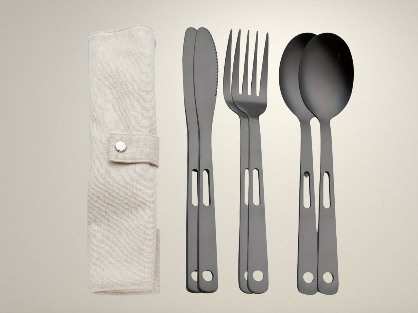 OllaLuxe 6-Piece Premium Travel Cutlery Set – Stainless Steel Utensils with Storage Pouch