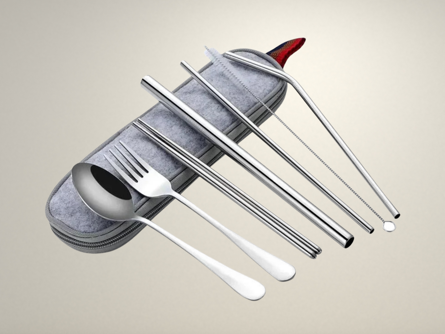 OllaLuxe 8-Piece Eco Travel Cutlery Set – Stainless Steel Utensils with Portable Case