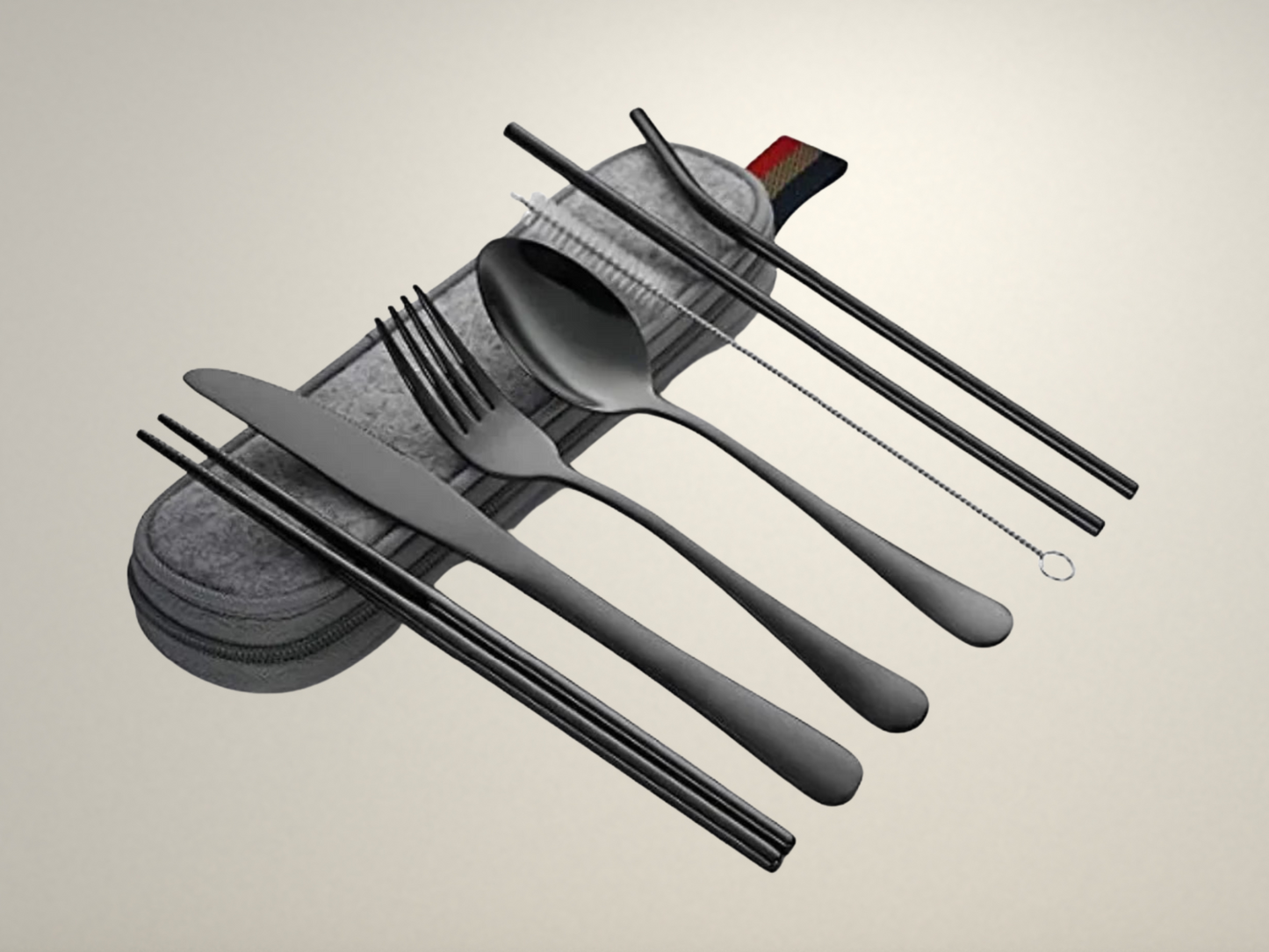 OllaLuxe 8-Piece Eco Travel Cutlery Set – Stainless Steel Utensils with Portable Case