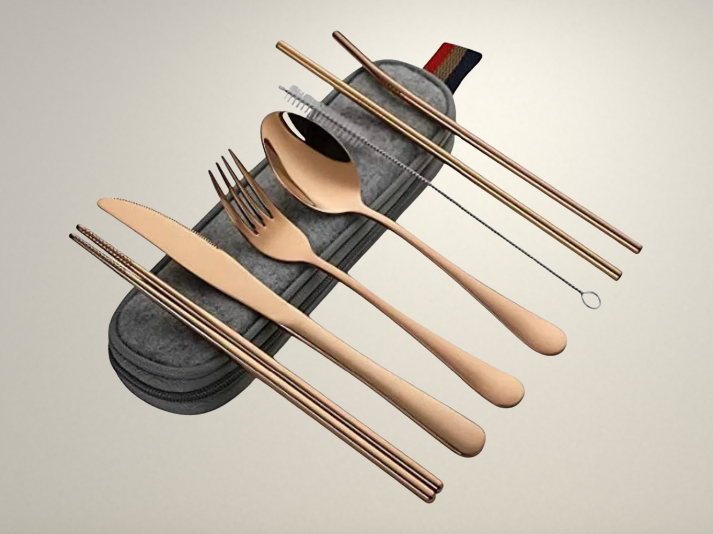 OllaLuxe 8-Piece Eco Travel Cutlery Set – Stainless Steel Utensils with Portable Case