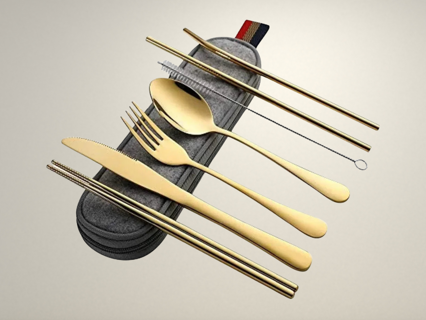 OllaLuxe 8-Piece Eco Travel Cutlery Set – Stainless Steel Utensils with Portable Case