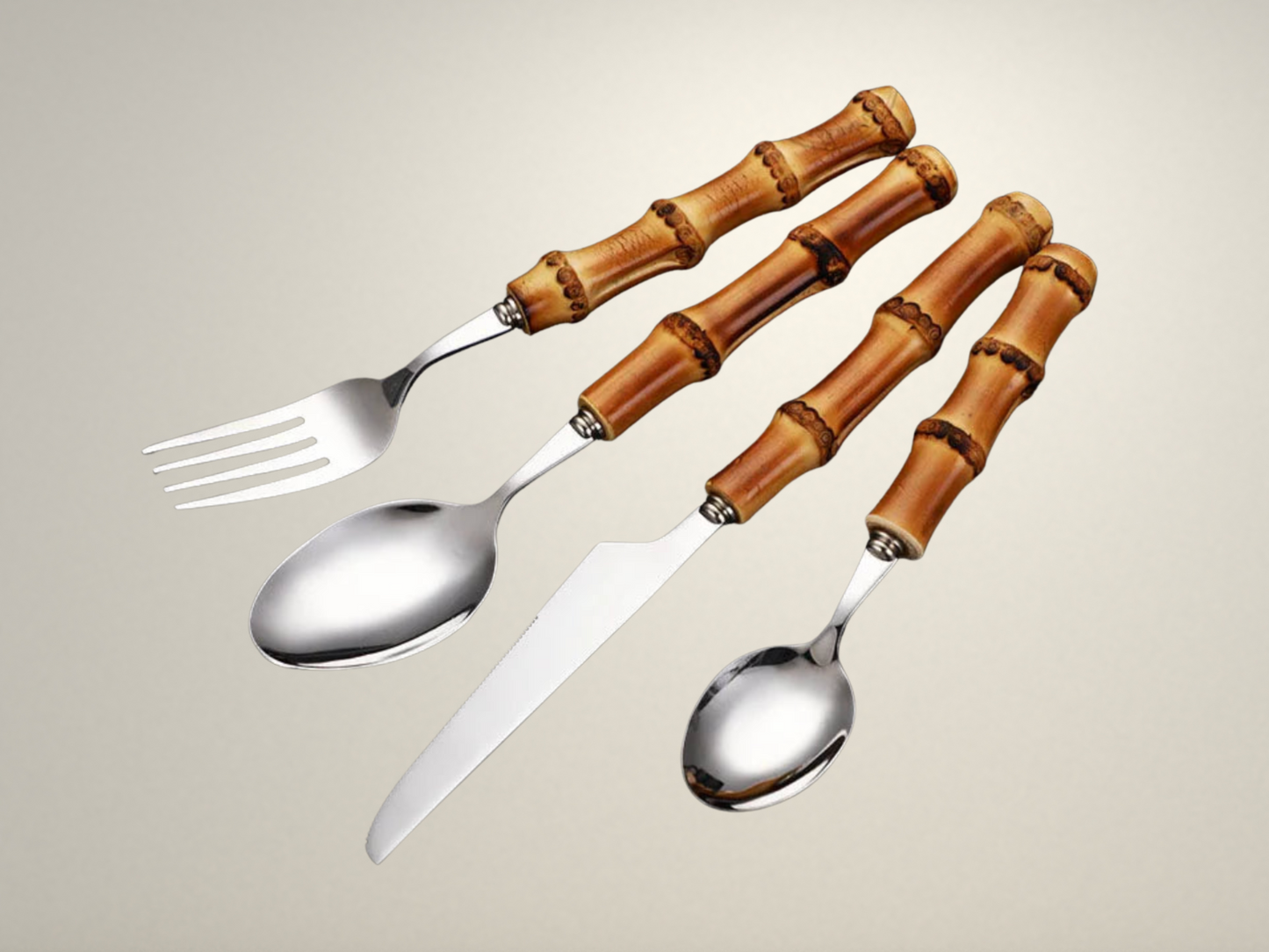 OllaLuxe Bamboo-Handle Cutlery Set – Eco-Friendly 4-Piece Stainless Steel Flatware