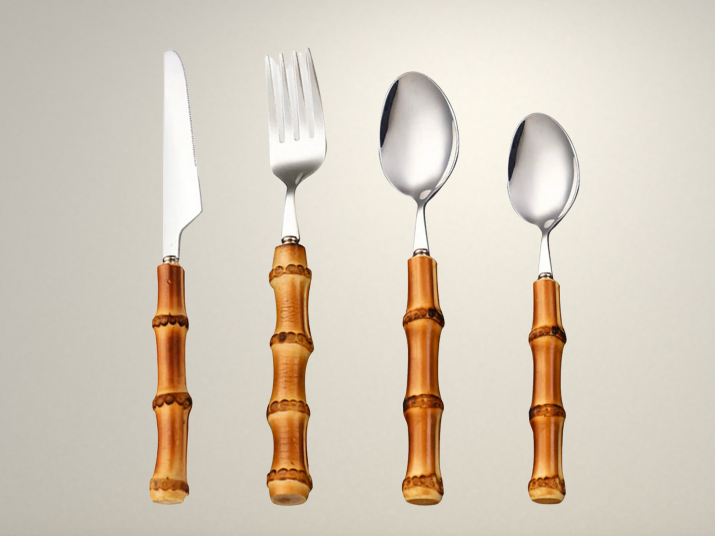 OllaLuxe Bamboo-Handle Cutlery Set – Eco-Friendly 4-Piece Stainless Steel Flatware