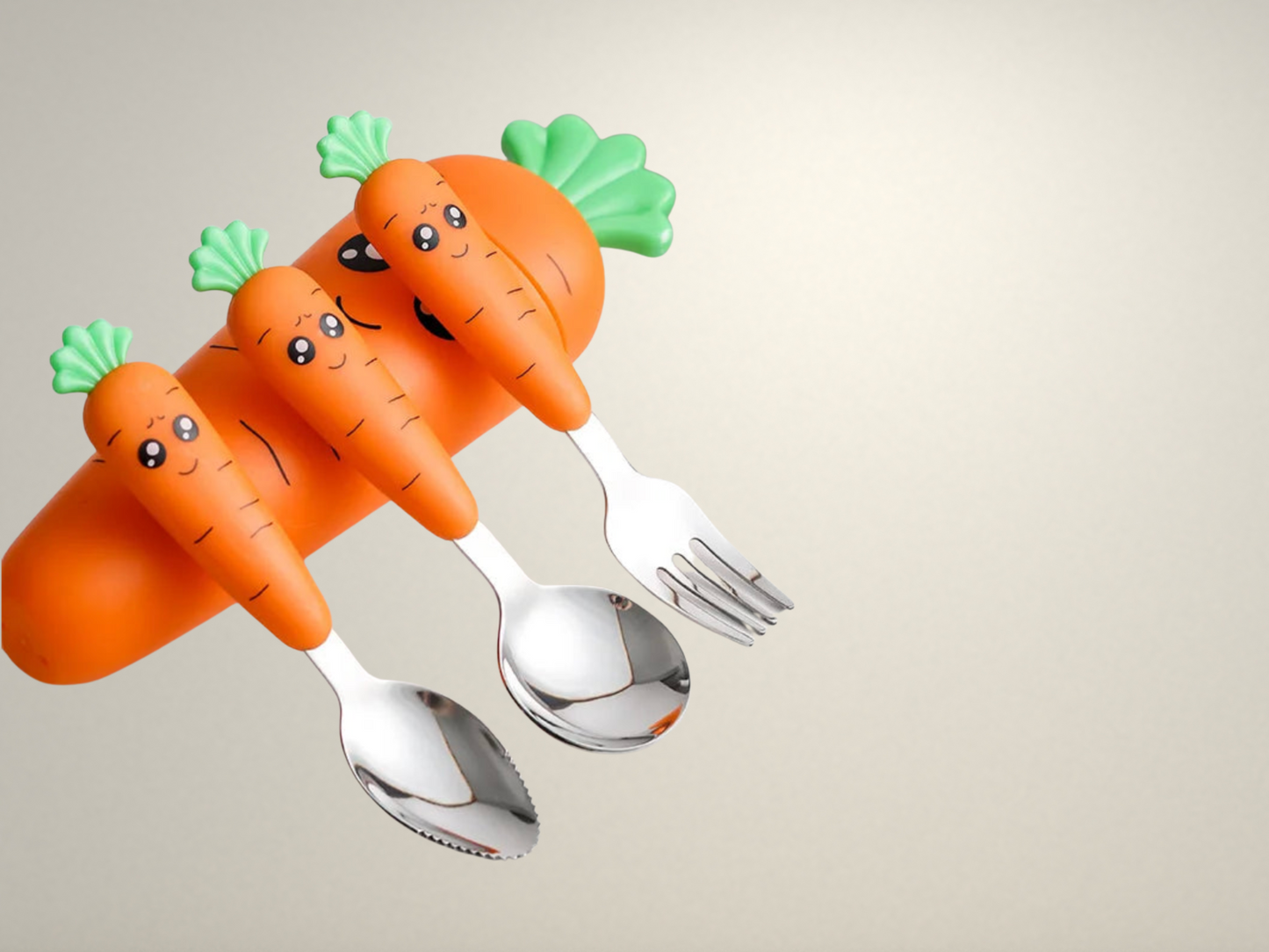 OllaLuxe Children’s Carrot Spoon & Fork Set – Stainless Steel Baby Feeding Cutlery