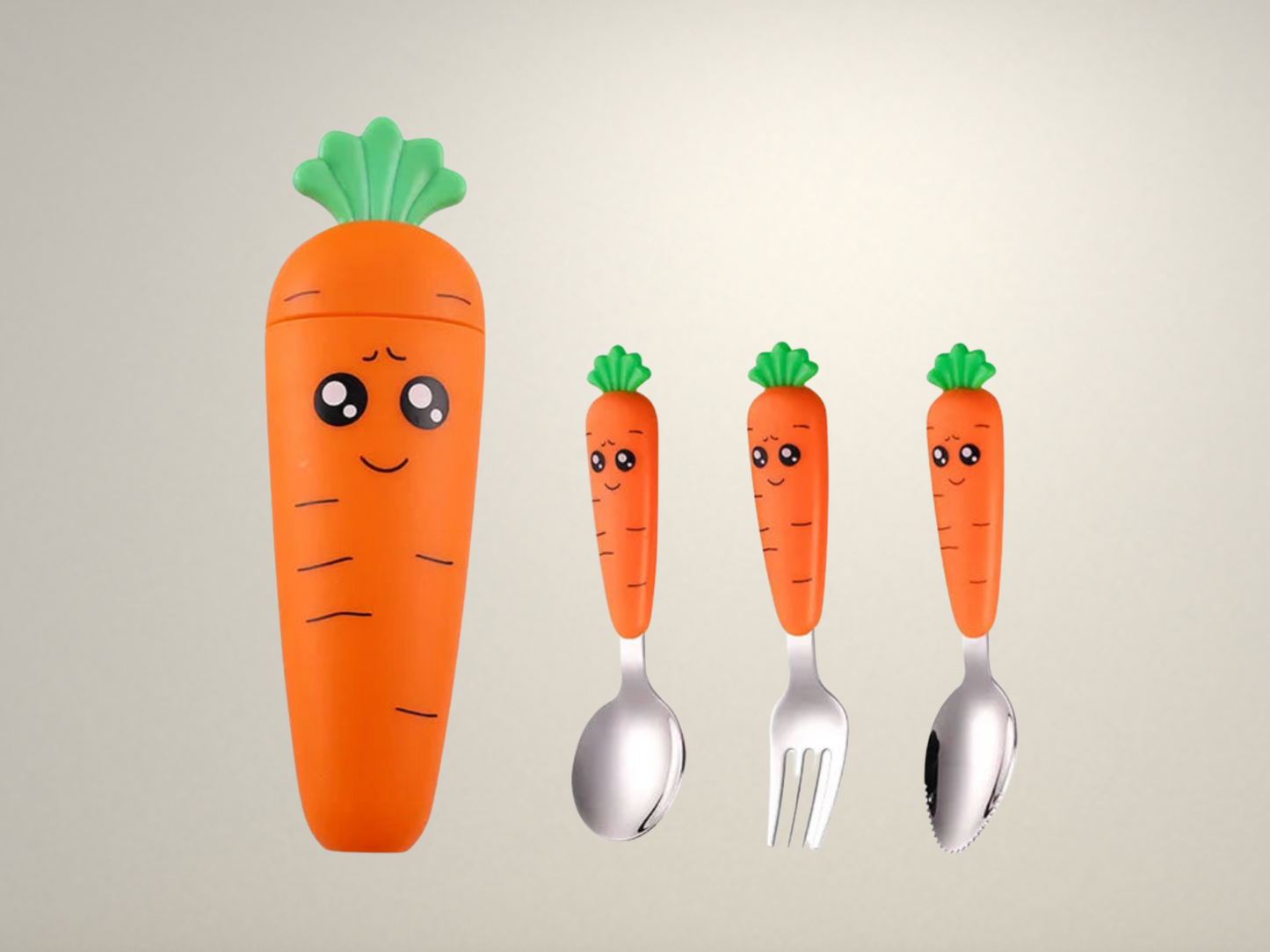 OllaLuxe Children’s Carrot Spoon & Fork Set – Stainless Steel Baby Feeding Cutlery