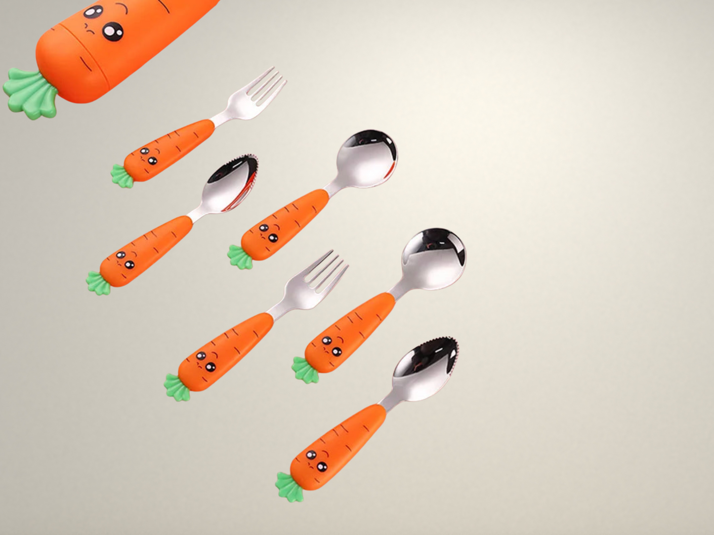 OllaLuxe Children’s Carrot Spoon & Fork Set – Stainless Steel Baby Feeding Cutlery