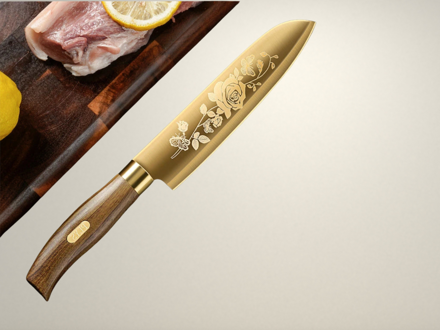 OllaLuxe Deluxe Gold Chef’s Knife – Titanium Plated Stainless Steel Kitchen Essential