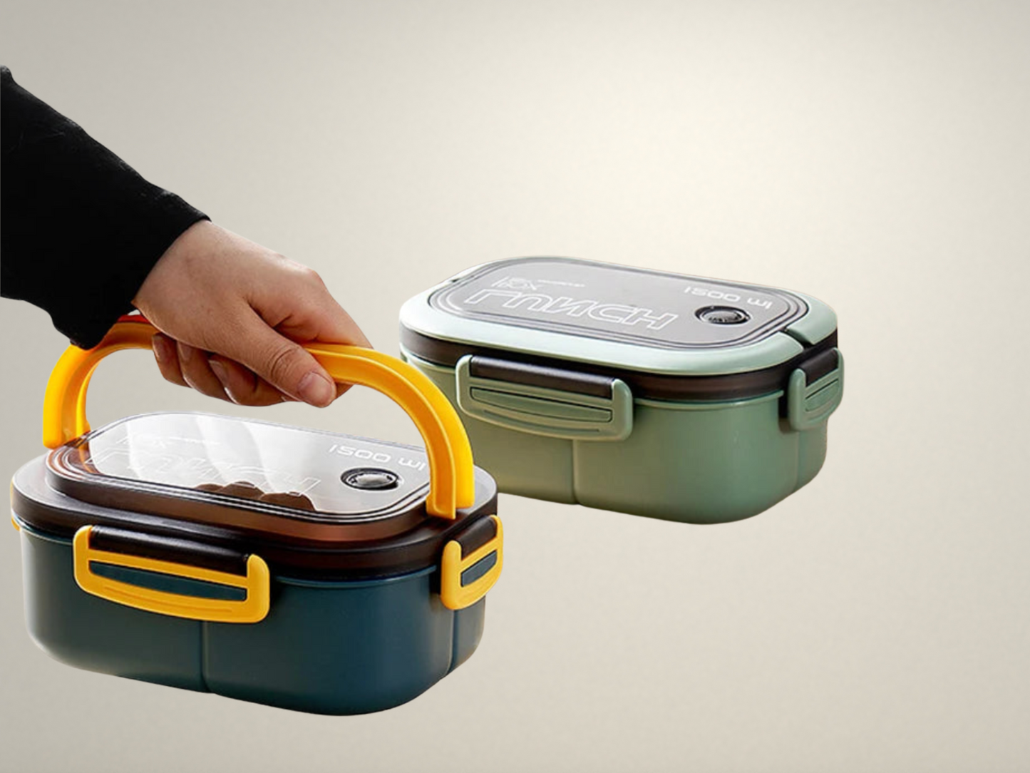 OllaLuxe Double-Layer Portable Lunch Box with Spoon & Fork – Microwave Safe