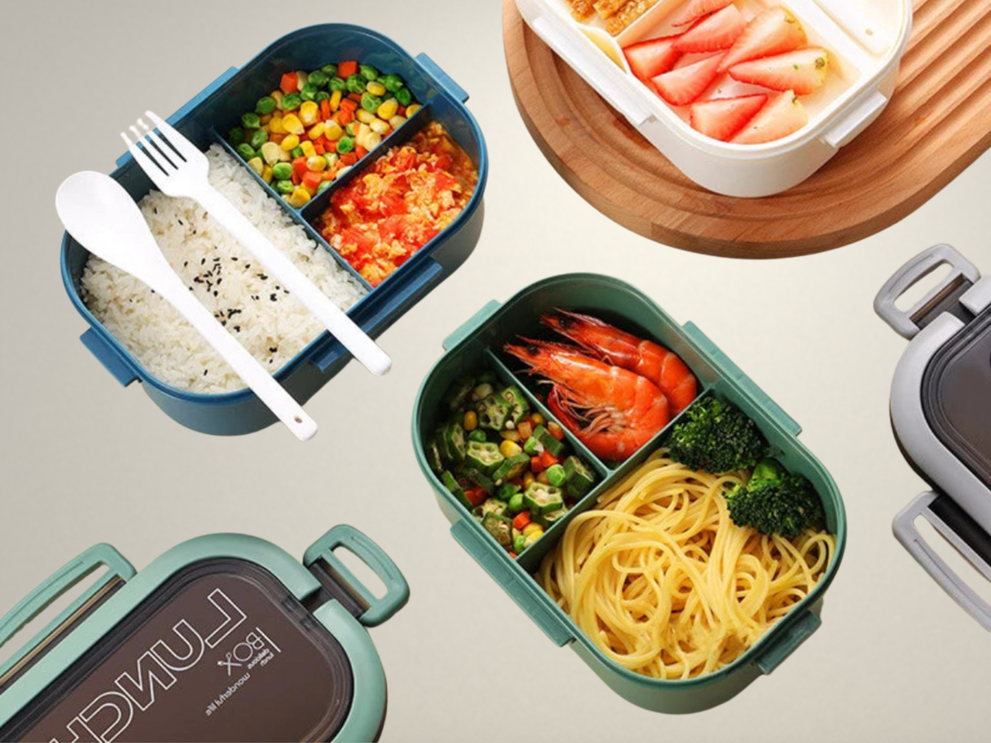 OllaLuxe Double-Layer Portable Lunch Box with Spoon & Fork – Microwave Safe