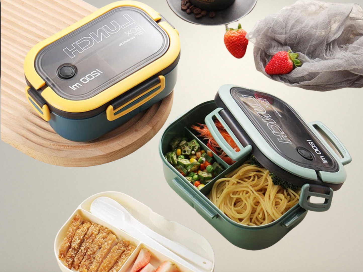 OllaLuxe Double-Layer Portable Lunch Box with Spoon & Fork – Microwave Safe