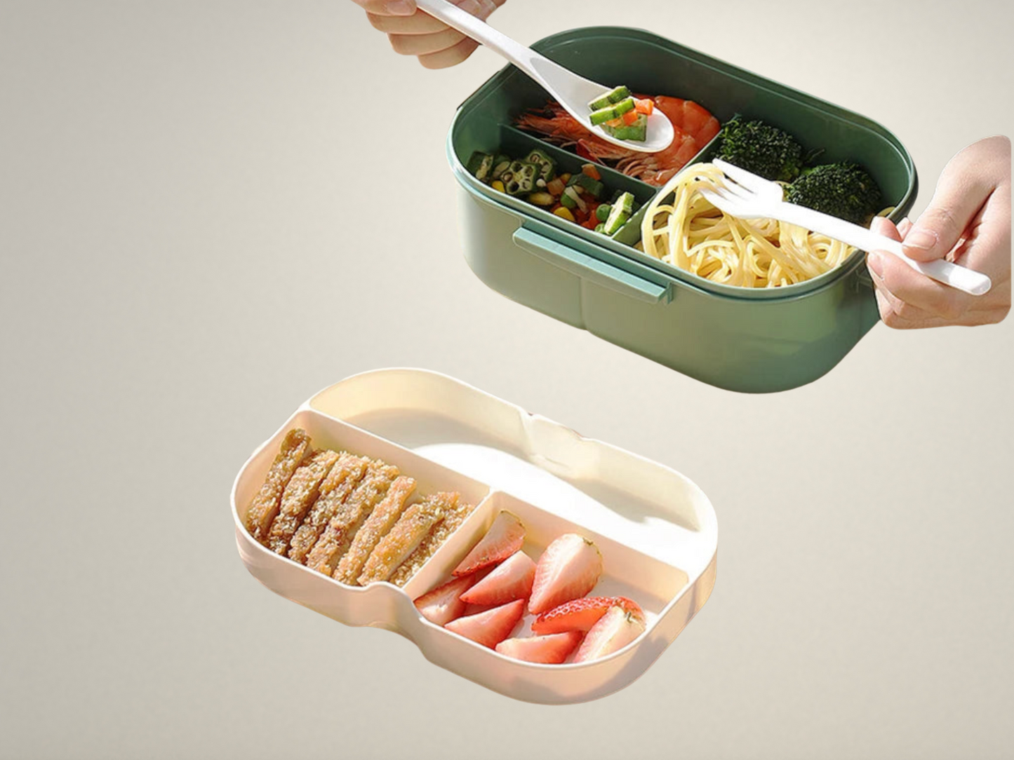 OllaLuxe Double-Layer Portable Lunch Box with Spoon & Fork – Microwave Safe
