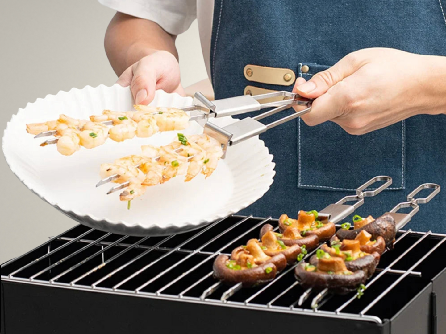 OllaLuxe Double-Needle Stainless Steel BBQ Skewers – Reusable Barbecue Forks