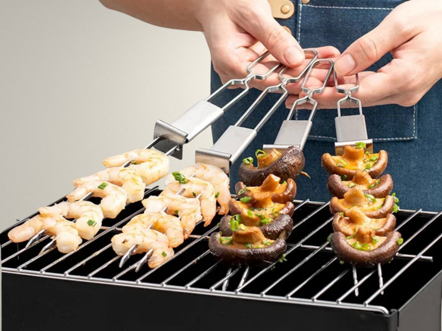 OllaLuxe Double-Needle Stainless Steel BBQ Skewers – Reusable Barbecue Forks