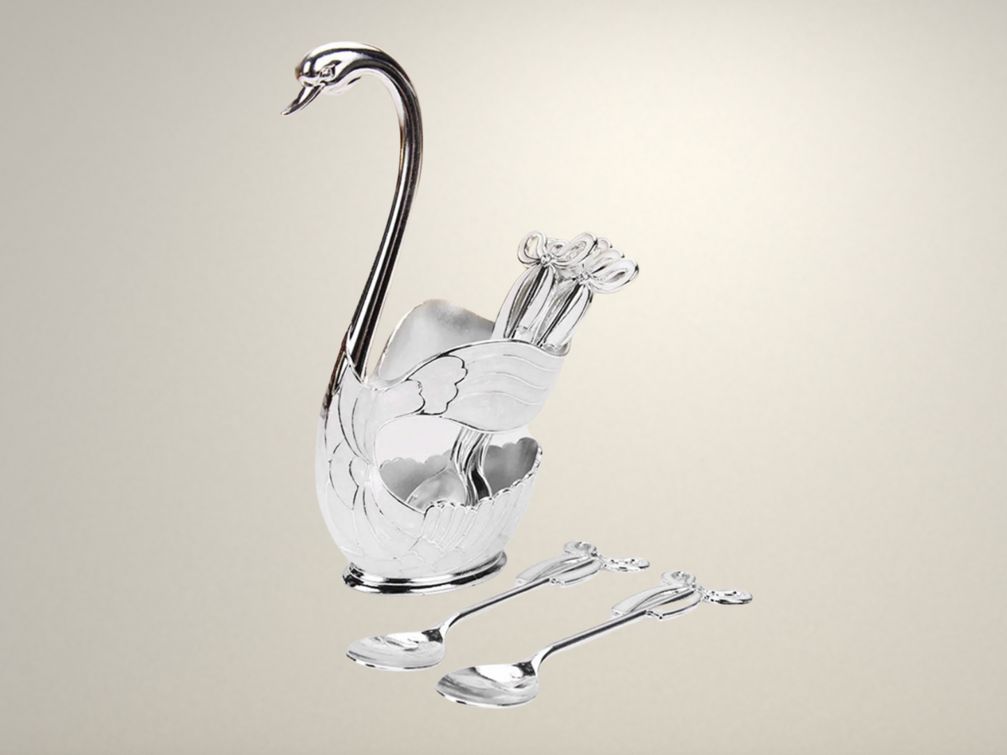 OllaLuxe European Swan Tableware Holder with 6 Coffee Spoons - Elegant Flatware Stand