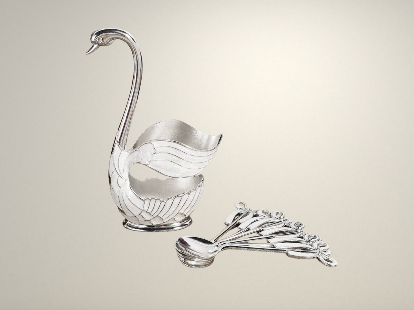 OllaLuxe European Swan Tableware Holder with 6 Coffee Spoons - Elegant Flatware Stand