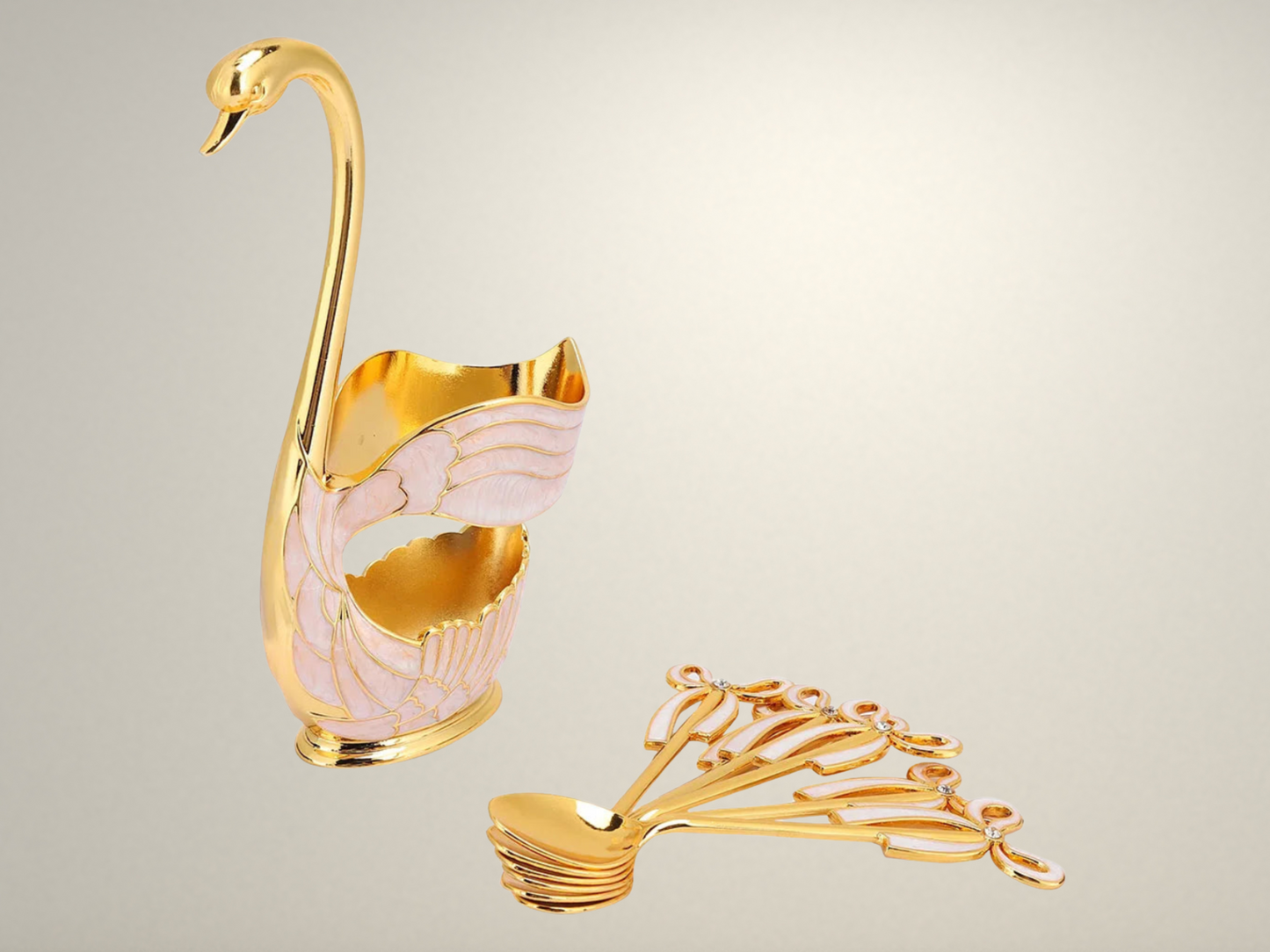 OllaLuxe European Swan Tableware Holder with 6 Coffee Spoons - Elegant Flatware Stand