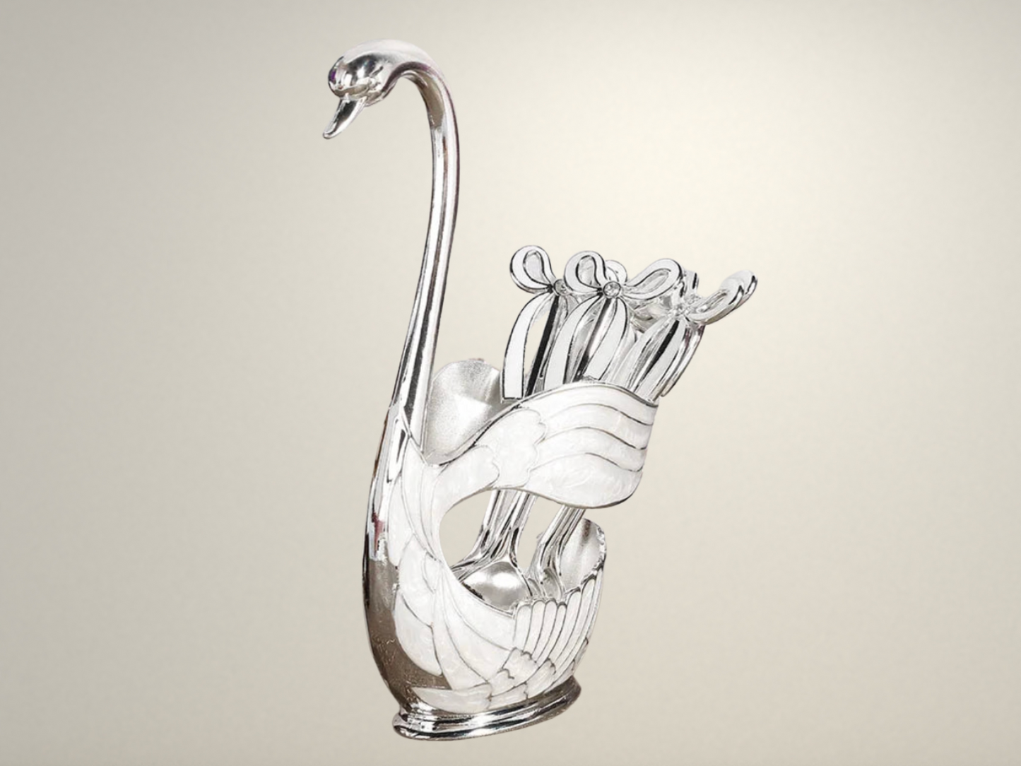OllaLuxe European Swan Tableware Holder with 6 Coffee Spoons - Elegant Flatware Stand