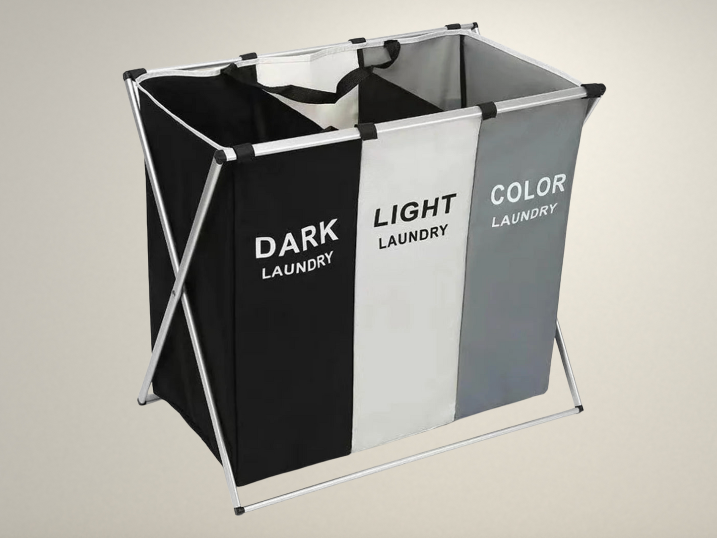 OllaLuxe Foldable 3-Compartment Laundry Basket โ Large Capacity Clothes & Toys Organizer