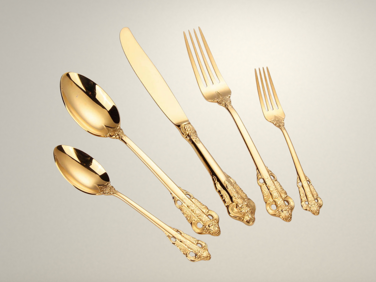 OllaLuxe Gold Plated Cutlery Set – Vintage Luxury Flatware for Elevated Dining