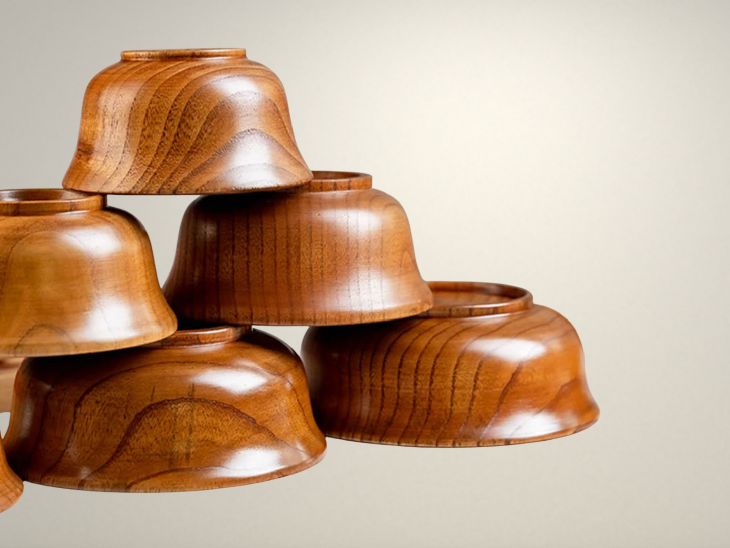OllaLuxe Japanese-Style Wooden Rice & Soup Bowls – Natural Anti-Scalding Tableware